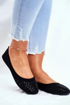 Best Boto Baleriny Damskie Czarne z Cyrkoniami Amantero