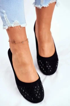 Best Boto Baleriny Damskie Czarne z Cyrkoniami Amantero