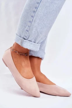 Sale Boto Baleriny Damskie Eko-Zamsz Beżowe Bellissima