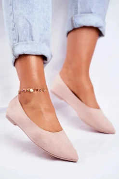 Sale Boto Baleriny Damskie Eko-Zamsz Beżowe Bellissima