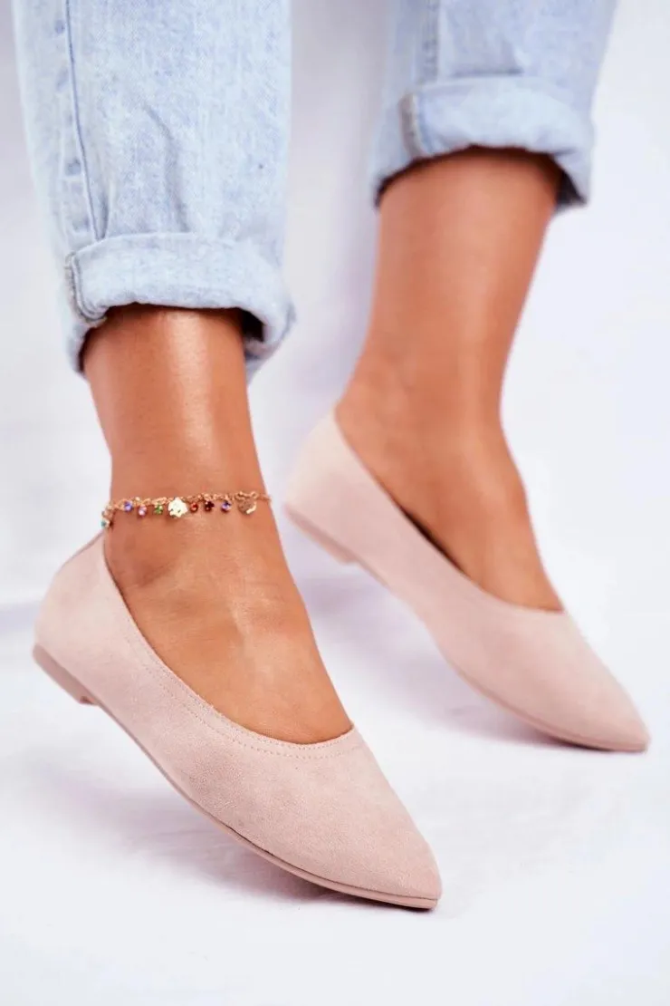 Sale Boto Baleriny Damskie Eko-Zamsz Beżowe Bellissima