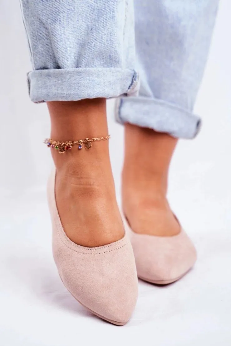 Sale Boto Baleriny Damskie Eko-Zamsz Beżowe Bellissima