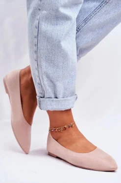 Sale Boto Baleriny Damskie Eko-Zamsz Beżowe Bellissima