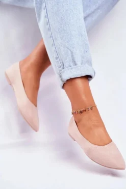 Sale Boto Baleriny Damskie Eko-Zamsz Beżowe Bellissima