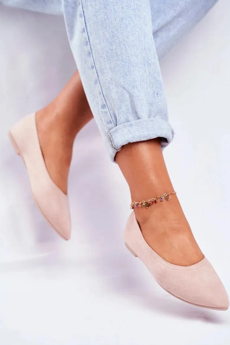 Sale Boto Baleriny Damskie Eko-Zamsz Beżowe Bellissima