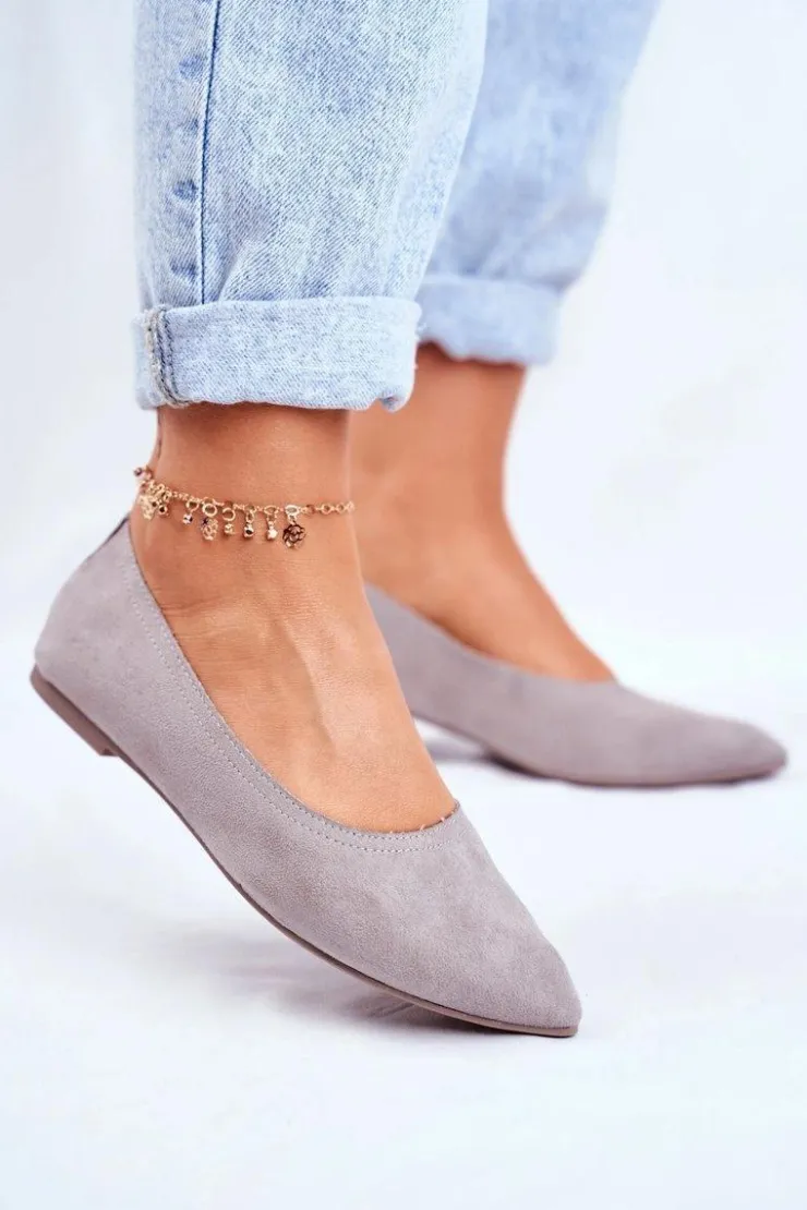 Online Boto Baleriny Damskie Eko-Zamsz Szare Bellissima