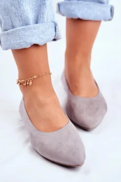 Online Boto Baleriny Damskie Eko-Zamsz Szare Bellissima