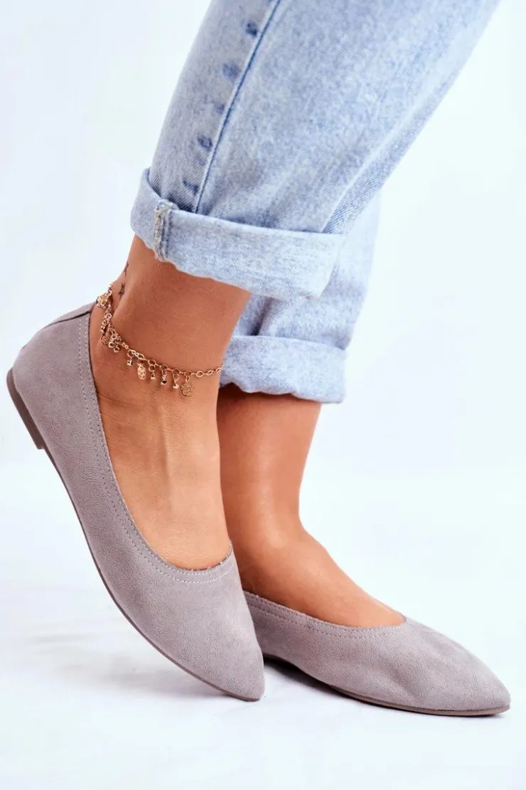 Online Boto Baleriny Damskie Eko-Zamsz Szare Bellissima