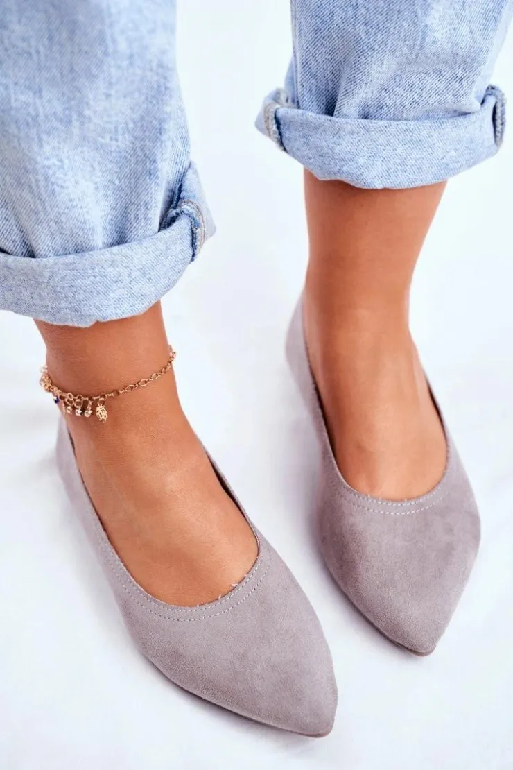 Online Boto Baleriny Damskie Eko-Zamsz Szare Bellissima