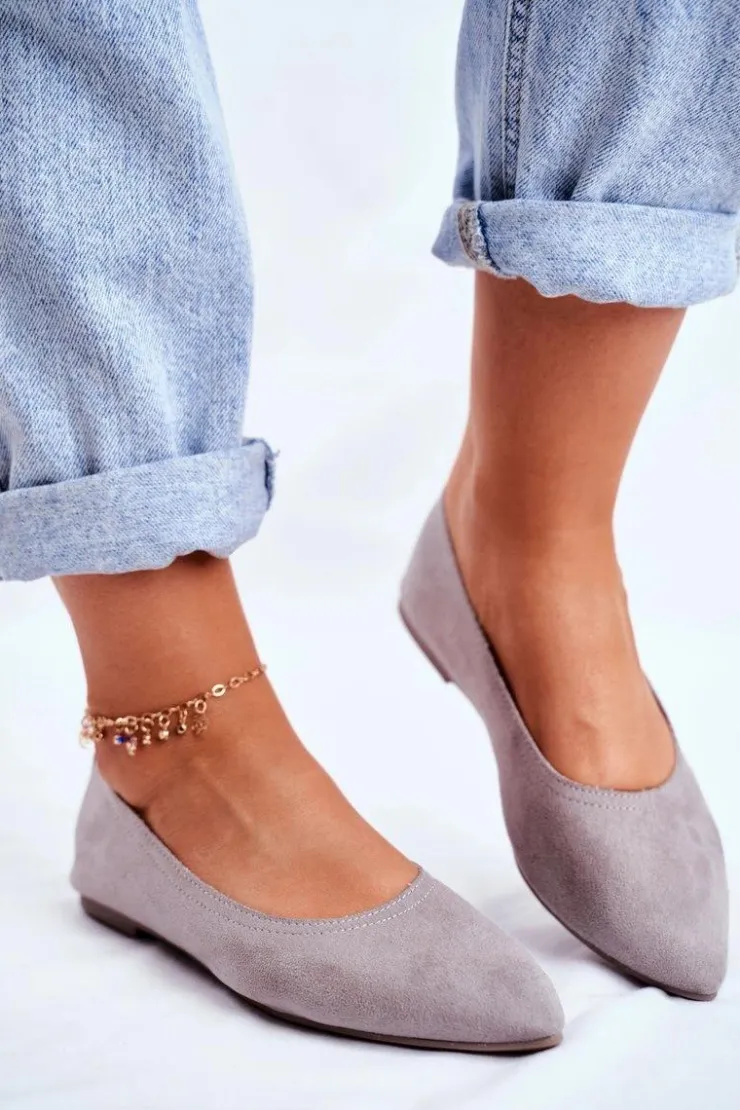 Online Boto Baleriny Damskie Eko-Zamsz Szare Bellissima