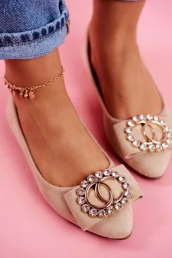 Sale Boto Baleriny Damskie Eko-Zamsz Beżowe Montreal