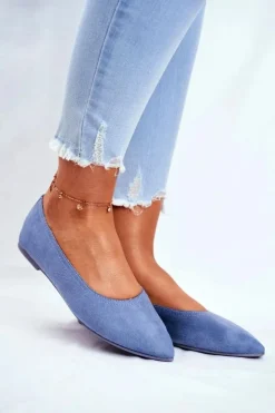 Boto Baleriny Klasyczne*Baleriny Damskie Eko-Zamsz Niebieskie Bellissima