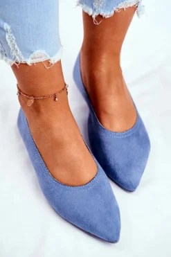 Boto Baleriny Klasyczne*Baleriny Damskie Eko-Zamsz Niebieskie Bellissima