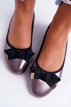 Damskie Boto Baleriny Damskie Eleganckie Grafitowe LaDonna