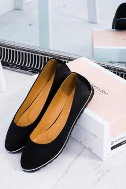 Boto Baleriny Damskie Eleganckie Satynowe Czarne Komiko