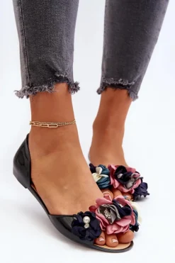 Damskie Boto Baleriny Damskie Gumowe Z Kwiatami Czarne Junikla