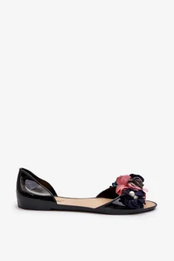 Damskie Boto Baleriny Damskie Gumowe Z Kwiatami Czarne Junikla