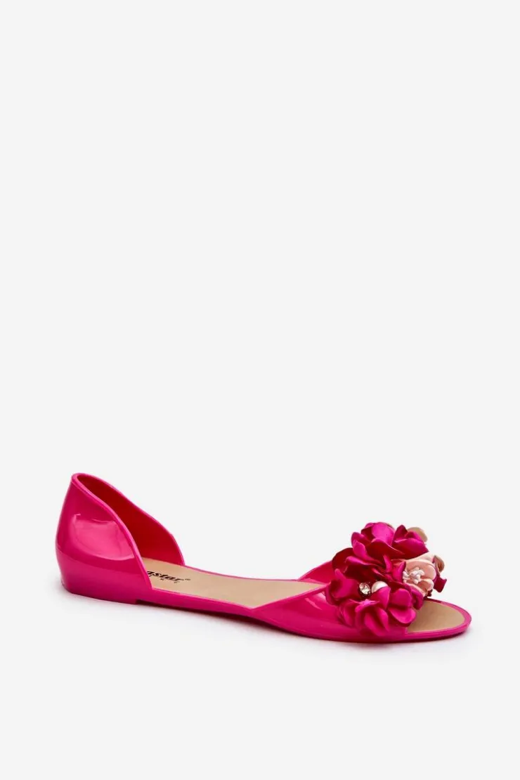 Online Boto Baleriny Damskie Gumowe Z Kwiatami Fuksja Junikla