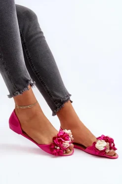 Online Boto Baleriny Damskie Gumowe Z Kwiatami Fuksja Junikla