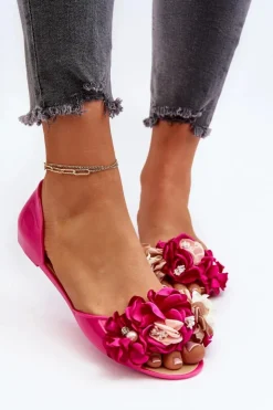 Online Boto Baleriny Damskie Gumowe Z Kwiatami Fuksja Junikla