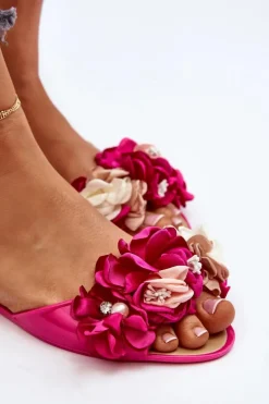 Online Boto Baleriny Damskie Gumowe Z Kwiatami Fuksja Junikla