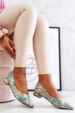 Damskie Laura Messi Baleriny Damskie Skórzane Zielone 2193