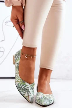 Damskie Laura Messi Baleriny Damskie Skórzane Zielone 2193