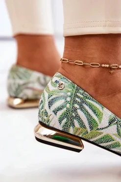 Damskie Laura Messi Baleriny Damskie Skórzane Zielone 2193