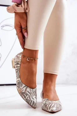 Hot Laura Messi Baleriny Damskie Skórzane Złote 2193