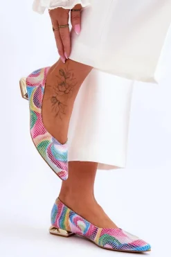 Laura Messi Baleriny Skórzane|Baleriny Klasyczne*Baleriny Damskie Skórzane Tęczowe 2193