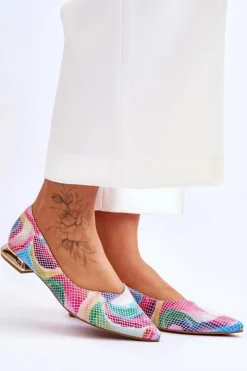 Laura Messi Baleriny Skórzane|Baleriny Klasyczne*Baleriny Damskie Skórzane Tęczowe 2193