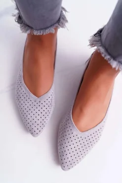 Boto Baleriny Klasyczne*Baleriny Damskie Lu Boo Ażurowe Szare Dessert