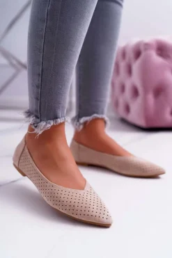 Boto Baleriny Klasyczne*Baleriny Damskie Lu Boo Ażurowe Beżowe Dessert