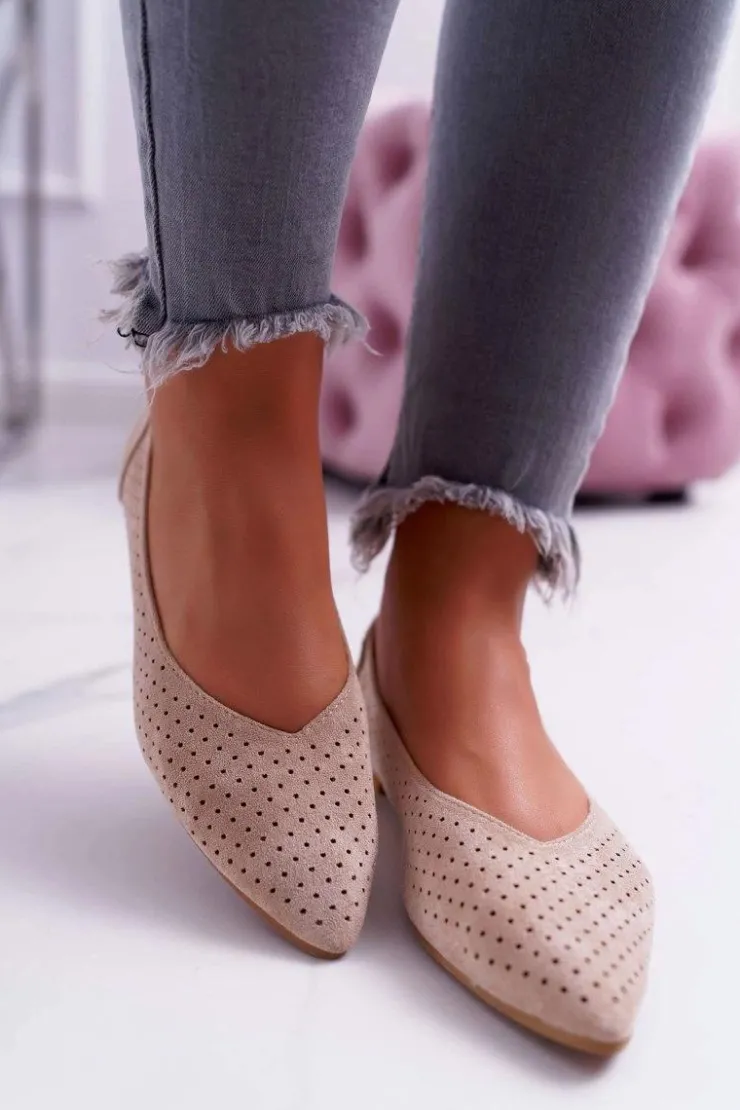 Boto Baleriny Klasyczne*Baleriny Damskie Lu Boo Ażurowe Beżowe Dessert