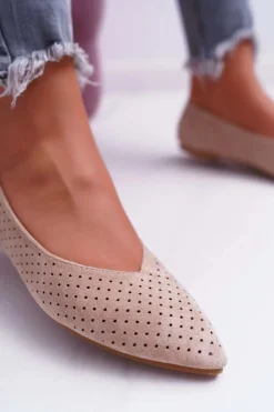 Boto Baleriny Klasyczne*Baleriny Damskie Lu Boo Ażurowe Beżowe Dessert
