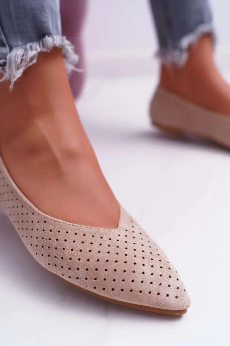 Boto Baleriny Klasyczne*Baleriny Damskie Lu Boo Ażurowe Beżowe Dessert