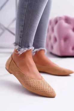 Boto Baleriny Klasyczne*Baleriny Damskie Lu Boo Ażurowe Camel Dessert