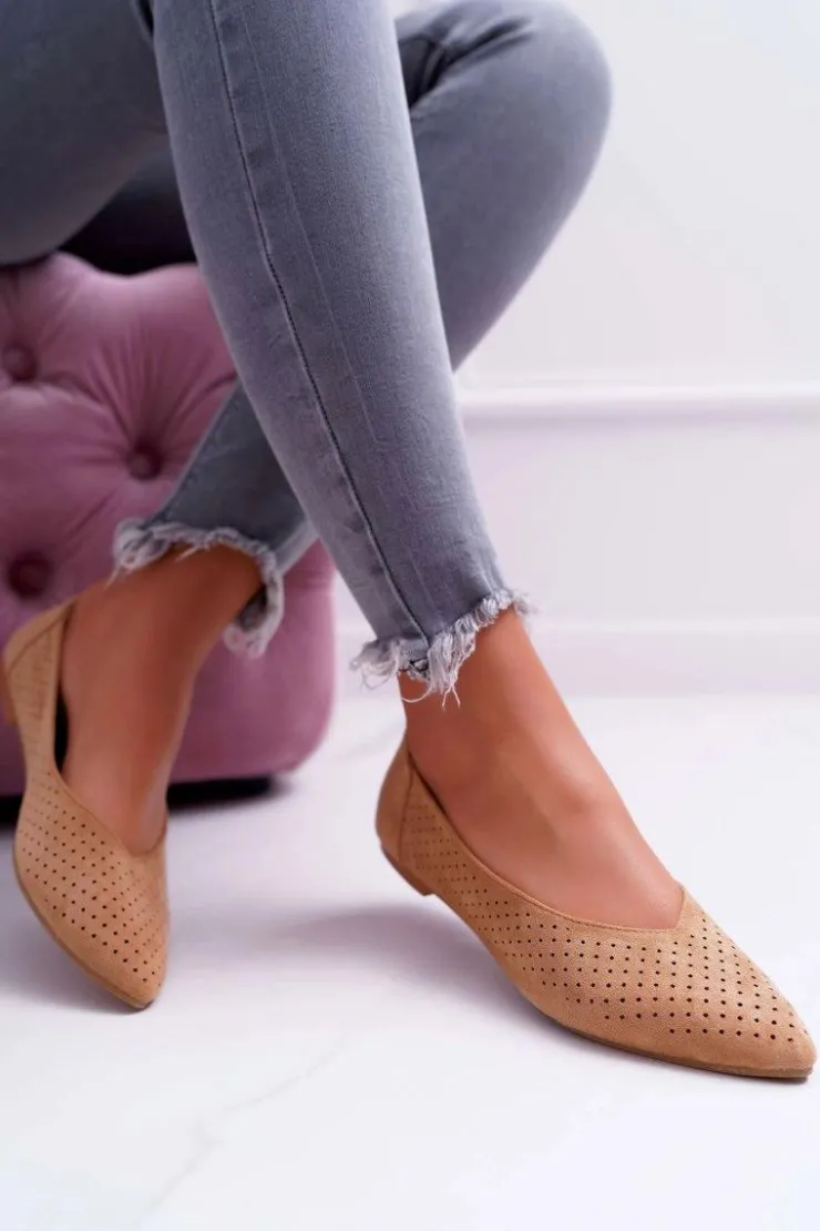 Boto Baleriny Klasyczne*Baleriny Damskie Lu Boo Ażurowe Camel Dessert