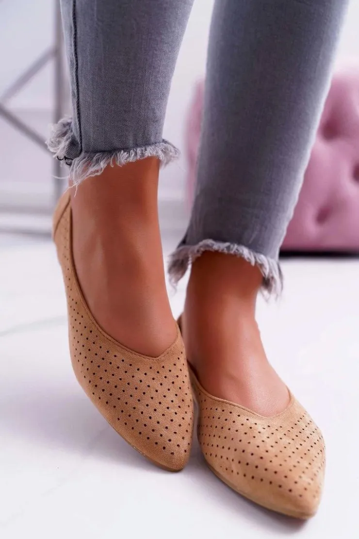 Boto Baleriny Klasyczne*Baleriny Damskie Lu Boo Ażurowe Camel Dessert