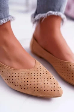 Boto Baleriny Klasyczne*Baleriny Damskie Lu Boo Ażurowe Camel Dessert