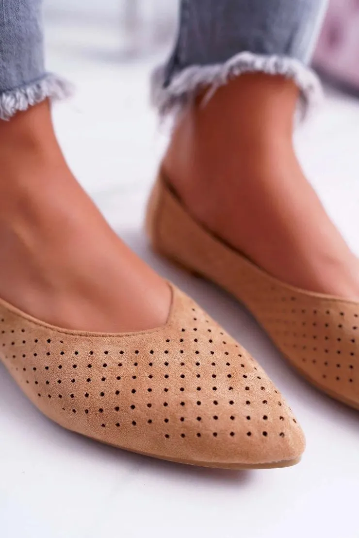 Boto Baleriny Klasyczne*Baleriny Damskie Lu Boo Ażurowe Camel Dessert