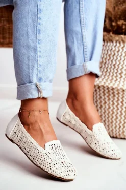 Boto Baleriny Klasyczne*Baleriny Damskie Lu Boo Plecione Białe 4Ever