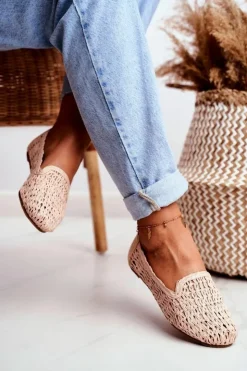 Damskie Boto Baleriny Damskie Lu Boo Plecione Beżowe 4Ever