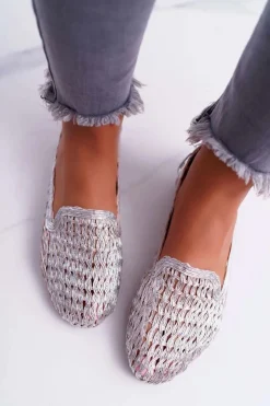 Boto Baleriny Klasyczne*Baleriny Damskie Lu Boo Plecione Srebrny 4Ever