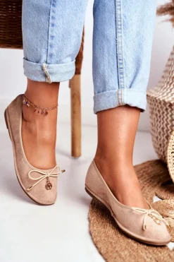 Boto Baleriny Klasyczne*Baleriny Damskie Lu Boo Zamszowe Beżowe Layla