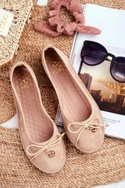 Boto Baleriny Klasyczne*Baleriny Damskie Lu Boo Zamszowe Beżowe Layla