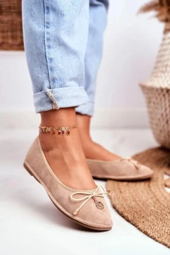 Boto Baleriny Klasyczne*Baleriny Damskie Lu Boo Zamszowe Beżowe Layla