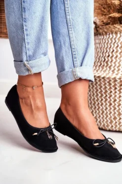 Damskie Boto Baleriny Damskie Lu Boo Zamszowe Czarne Layla