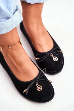 Damskie Boto Baleriny Damskie Lu Boo Zamszowe Czarne Layla