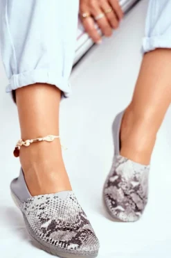 Damskie Maciejka Baleriny Damskie Skórzane Szare 01930-66/00-0